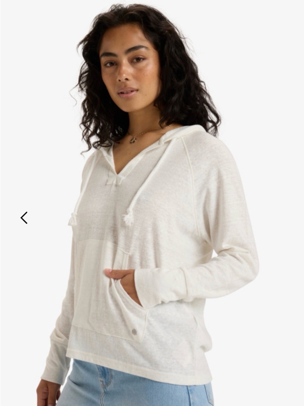 Roxy Destination Surf Split V-Neck Pullover Hoodie White Large Coastal Beachy